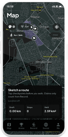 Tam map screen with held territory in Ikeja